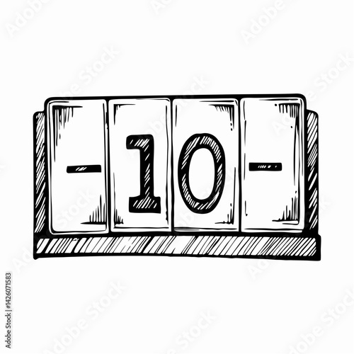 Stylish countdown timer displaying negative ten, illustrated in a retro design against a clean background, representing urgency or anticipation.