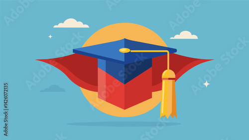 A graduation cap with a cape attached symbolizing the achievement of graduating without falling victim to predatory lending practices.. Vector illustration