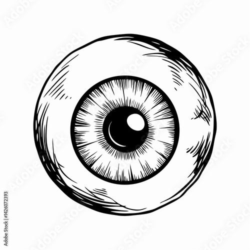 Stylized eye illustration representing perception and awareness in a minimalist black and white design, perfect for artistic and symbolic uses.