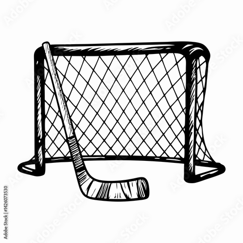 Hockey goal net and stick illustration depicting the excitement of scoring in the sport, set against a motivation for team play and competition.