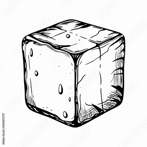 Single Ice Cube Illustrating Simple Natural Beauty in Black and White, Perfect for Culinary and Drink Presentation