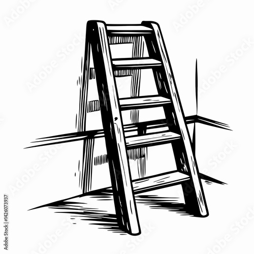 Wooden ladder standing indoors against a wall, representing construction, DIY, and home improvement inspiration in a minimalist style.