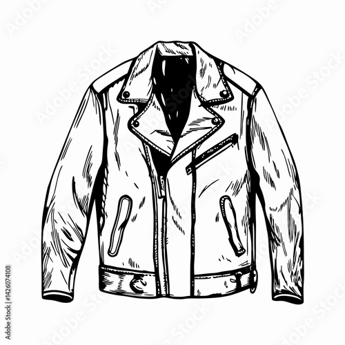 Stylish leather jacket illustration showcasing a classic design in a minimalist style, representing fashion and individuality in modern culture.