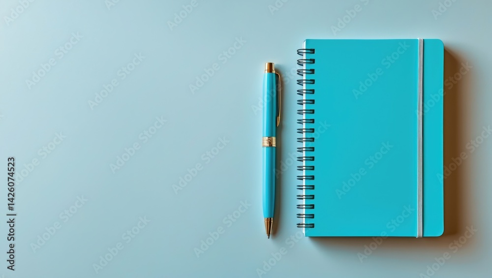 Blue notebook with ballpoint pen on a background