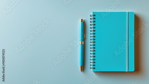 Obraz na płótnie Blue notebook with ballpoint pen on a background w salonie