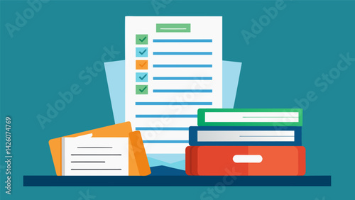 A stack of neatly completed financial aid forms sits on a school counselors desk ready to be mailed to the various colleges and universities that. Vector illustration