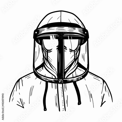 Protective gear silhouette representing safety, health awareness, and precautions in hazardous environments against contamination and pollutants.