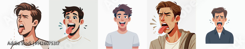 set vector people Mouth Open with Tongue Out disgusted expression