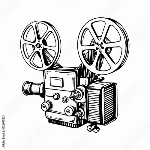 Vintage film projector showcasing classic filmmaking technology, capturing motion and creativity, set against a minimalist background representing art and nostalgia.
