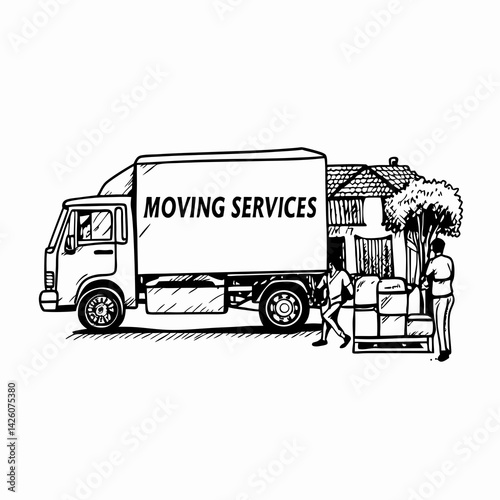 Moving Services Truck Loaded with Furniture Illustrating Relocation and Home Transition in a Residential Setting