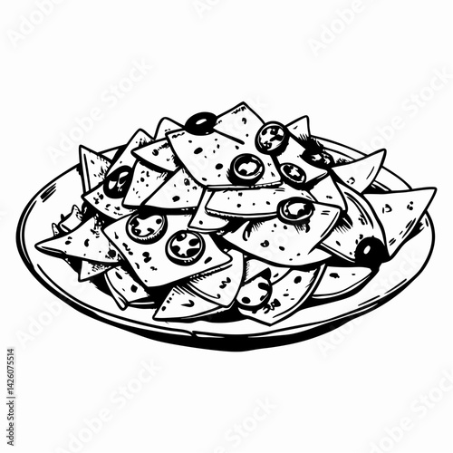 Delicious nachos piled high with toppings on a plate against a minimalist background, representing a popular snack enjoyed in social settings or gatherings.