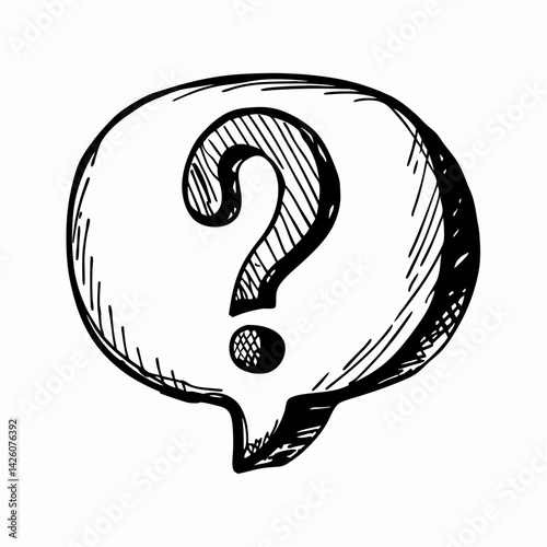 Hand-drawn question mark symbol representing inquiry and curiosity, set against a white background, useful for communication and design purposes.