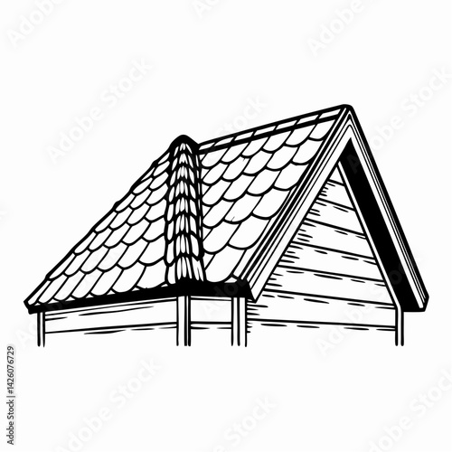 Stylish roof design showcasing a triangular shape and shingle pattern against a white background, representing architectural elegance and durability.