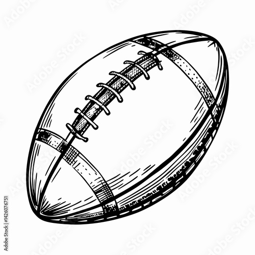 Hand-drawn rugby ball illustration showcasing dynamic sportsmanship in a sketch style, representing teamwork and competition in athletics.