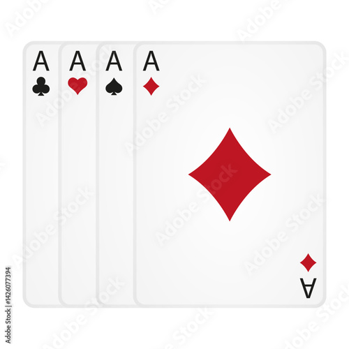 Four aces playing cards. Playing card suits set. Vector isolated on white.