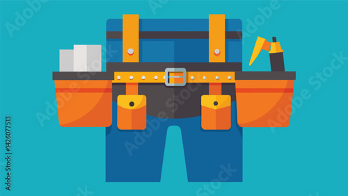 The weight of a fully loaded tool belt causes it to sag slightly showcasing the strength and durability of the workers chosen tools.. Vector illustration