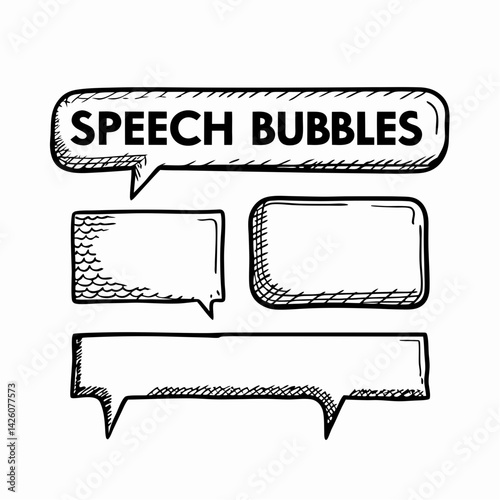 Illustration of Speech Bubbles in Various Shapes and Sizes Representing Communication and Conversation in Design