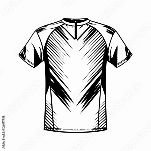 Stylish sports jersey design showcasing dynamic lines and patterns on a white background, representing athleticism and active lifestyle apparel for sports enthusiasts.