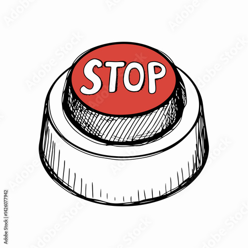 Red Stop Button Illustration Signifying Caution and Alertness with a Simple Design Against a White Background