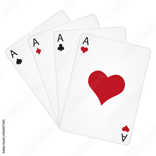 Four aces playing cards. Playing card suits set. Vector isolated on white.