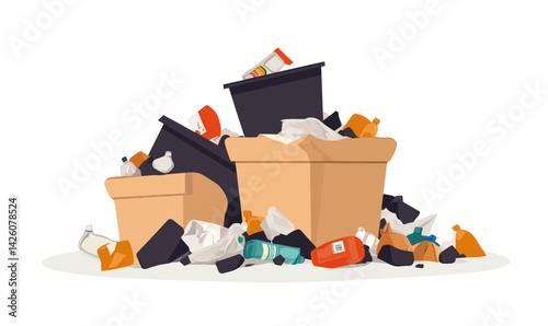 Minimalist Vector Illustration of Trash Pile Highlighting Environmental Issues