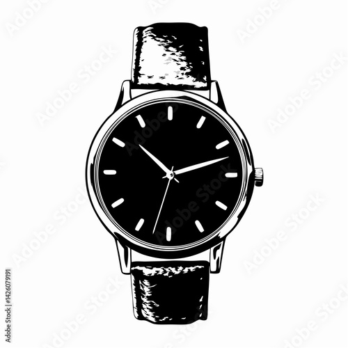 Stylish wristwatch with black face and leather strap showcasing elegance and timekeeping, ideal for fashion and punctuality.