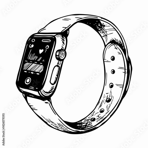 Stylish smartwatch displaying heart rate and fitness stats, set against a minimalist background, symbolizing modern health and technology.