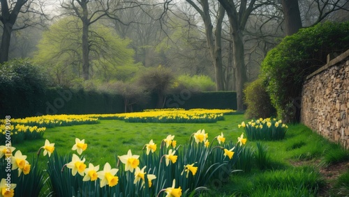 Vibrant Daffodil Field in Estate and Garden photo