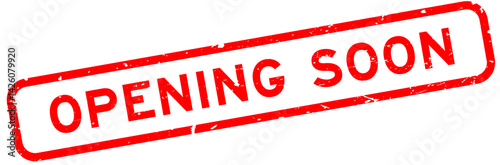 Grunge red opening soon word square rubber seal stamp on white background