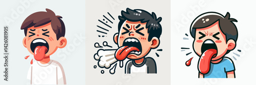 set vector people Mouth Open with Tongue Out disgusted expression