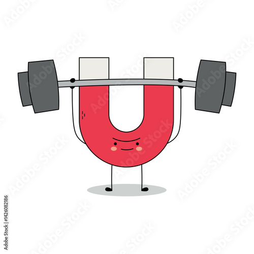 Cute magnet cartoon character lifting weight barbell doodle