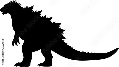 A vector illustration depicts an isolated prehistoric stegosaurus dinosaur, a big reptile from the Jurassic era.