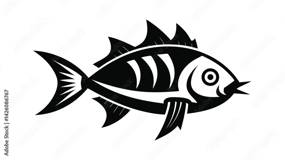 Fototapeta premium stylized fish minimalist black and white line art