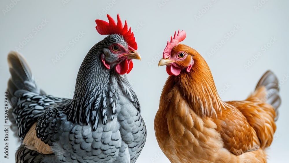 Fototapeta premium Isolated pair of chickens in a studio setting