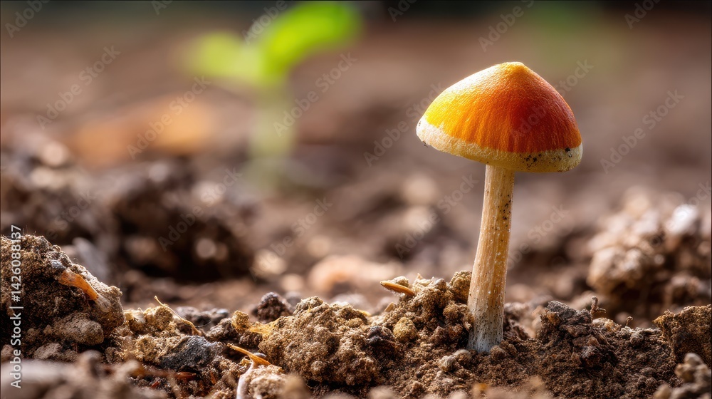 A stunning close up of a psilocybin mushroom on a piece of dirt , magic mushroom. A stunning close up of a psilocybin mushroom on a piece of dirt , magic mushroom.