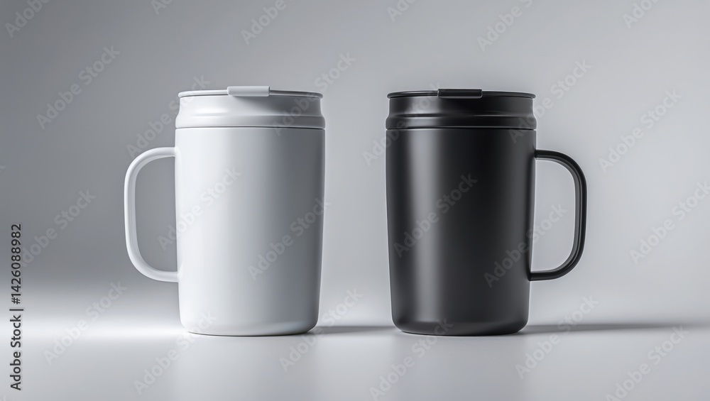 Isolated black and white mug mockup featuring coffee on background
