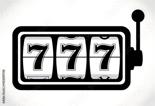 Obraz na płótnie Black and white slot machine showing three lucky sevens aligned depicting a classic symbol of winning and chance. w salonie