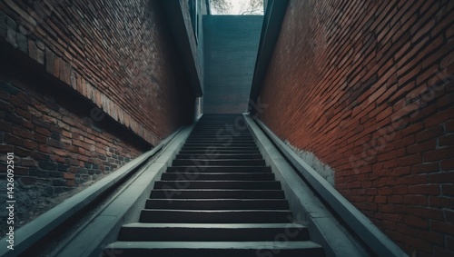 Urban staircase situated between brick walls, emphasizing the difference between old and new architectural styles