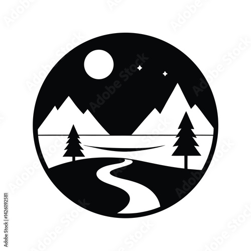 landscape minimalist black circular composition
