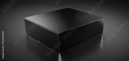 Deep black aluminum, highly polished, mirror-like finish, glossy, modern, dark