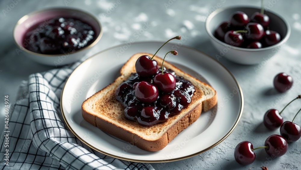 Plate featuring toast and jam on a light background Plate featuring toast and jam on a light background