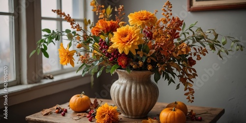 Wallpaper Mural Vibrant autumn floral arrangement in a cozy interior with pumpkins and natural light Torontodigital.ca
