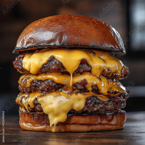 mega juicy double cheese, double meat burger, seen from front, no background, no shadows, photographic