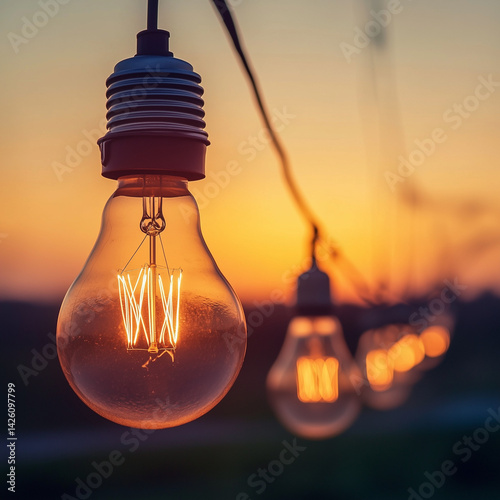 Obraz na płótnie Lâmpada acesa em destaque com várias outras lâmpadas penduradas ao fundo, criando um ambiente aconchegante, iluminado e com atmosfera criativa e acolhedora w salonie