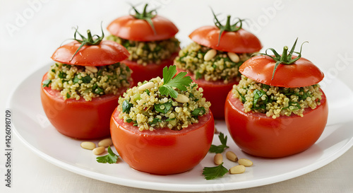 Stuffed Tomatoes With Quinoa Salad Served on Plate for Healthy Eating