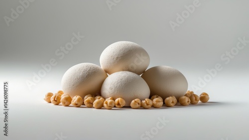 Roasted chickpeas in a foursome against a white background