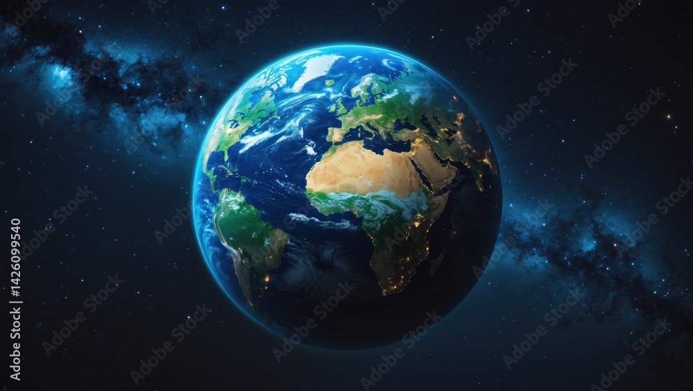 Fototapeta premium Earth among stars with a blank space for text