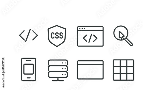 Web development icon set: linear style for coding and design projects