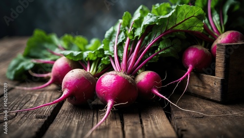 Fresh organic beetroots on rustic wooden table for healthy eating