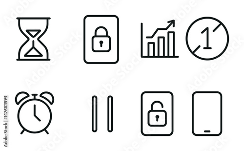 Time and security icon set: minimalist linear icons for digital interfaces